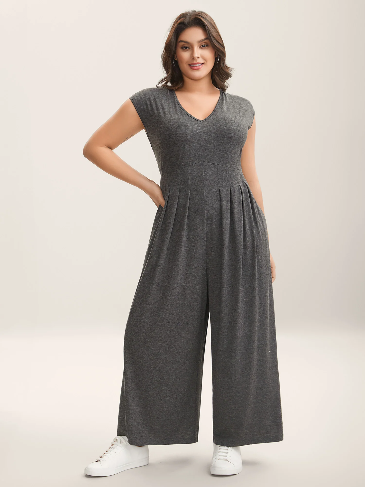 Pleated Waist Pockets Wide-Leg Jumpsuit - Image 4