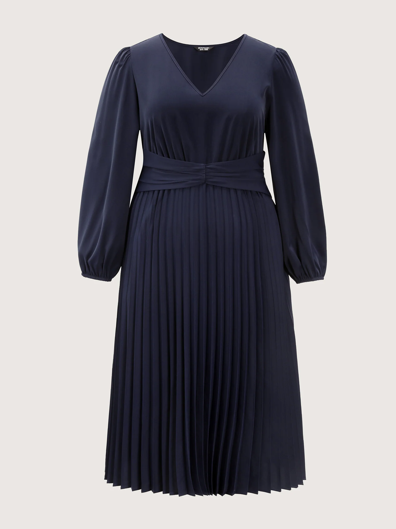 Pleated Waist V-Neck Balloon Sleeve Midi Dress - Image 7