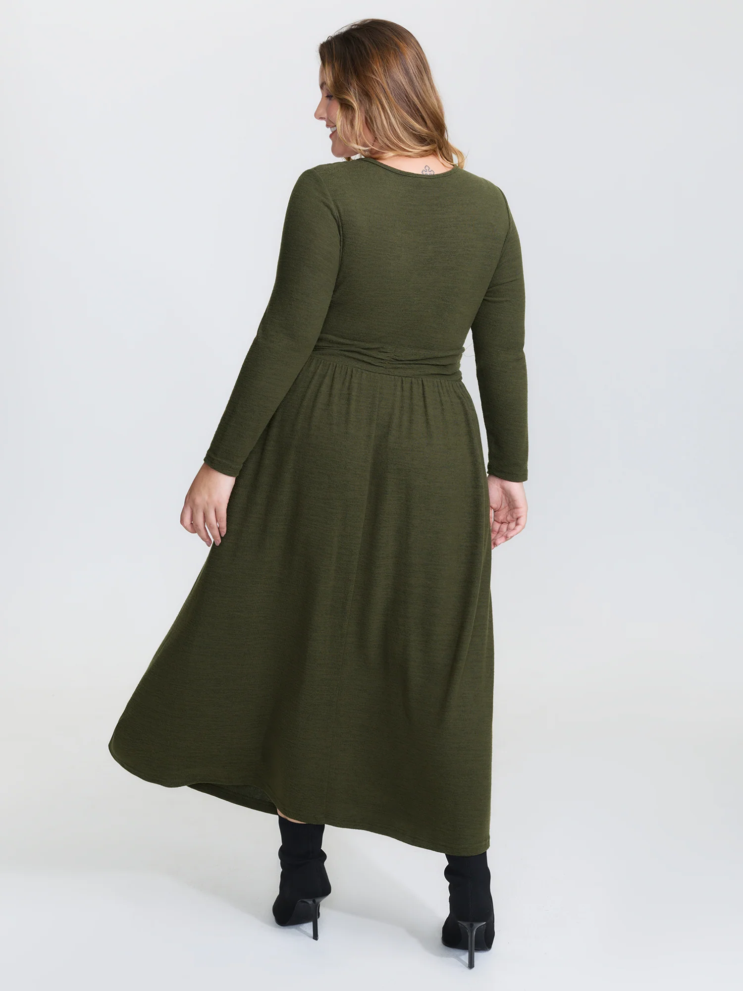 Pleated Waist Wrap Neckline Knit Maxi Dress - Image 4