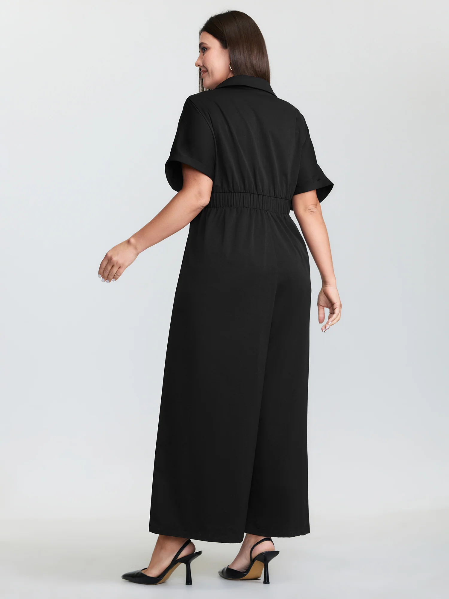 Pleated Waistband Button Detail Pocket Jumpsuit - Image 5