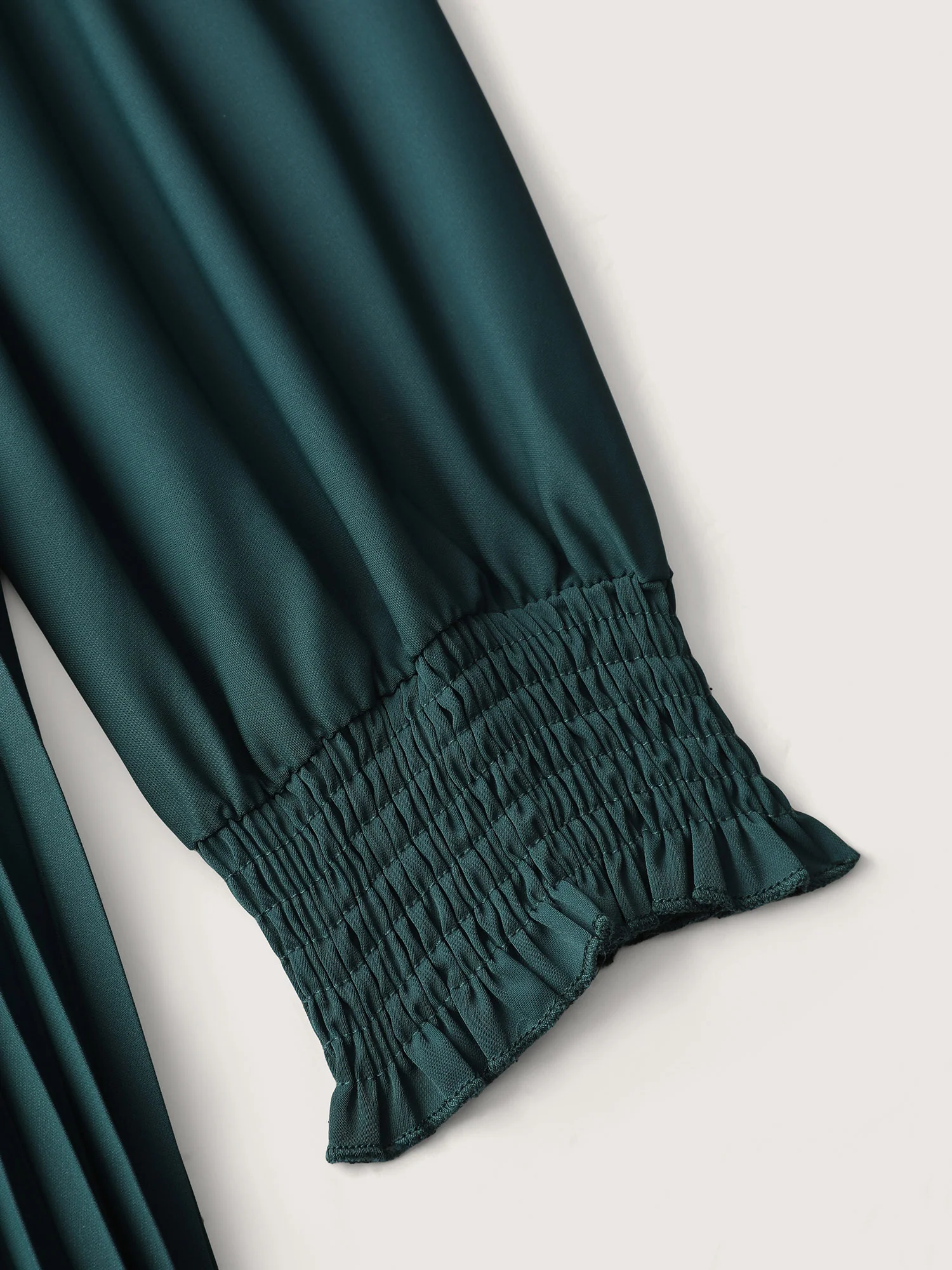 Pleated Wrap Neckline Shirred Waist Midi Dress - Image 7