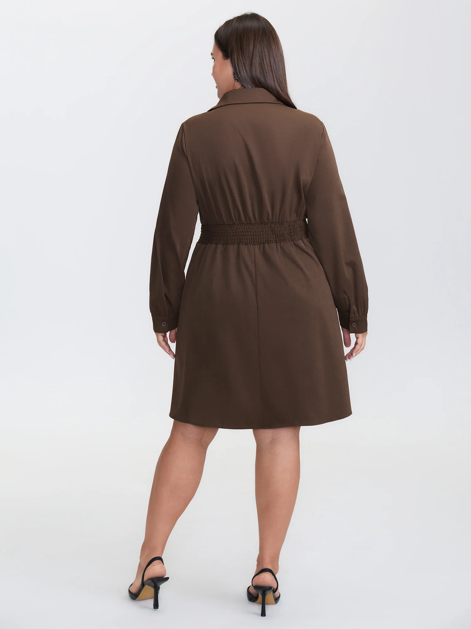 Plicated Cinched-Waist Shirt Midi Dress - Image 4