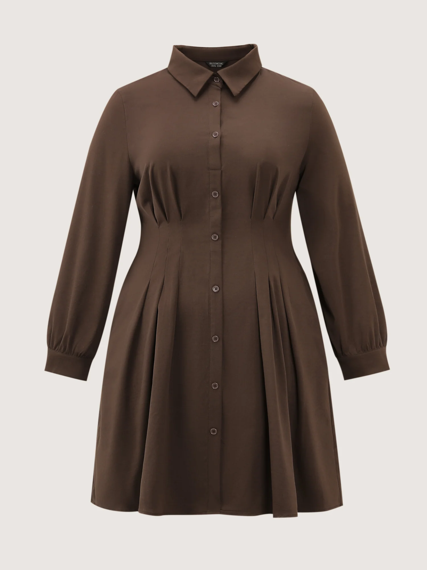 Plicated Cinched-Waist Shirt Midi Dress - Image 5