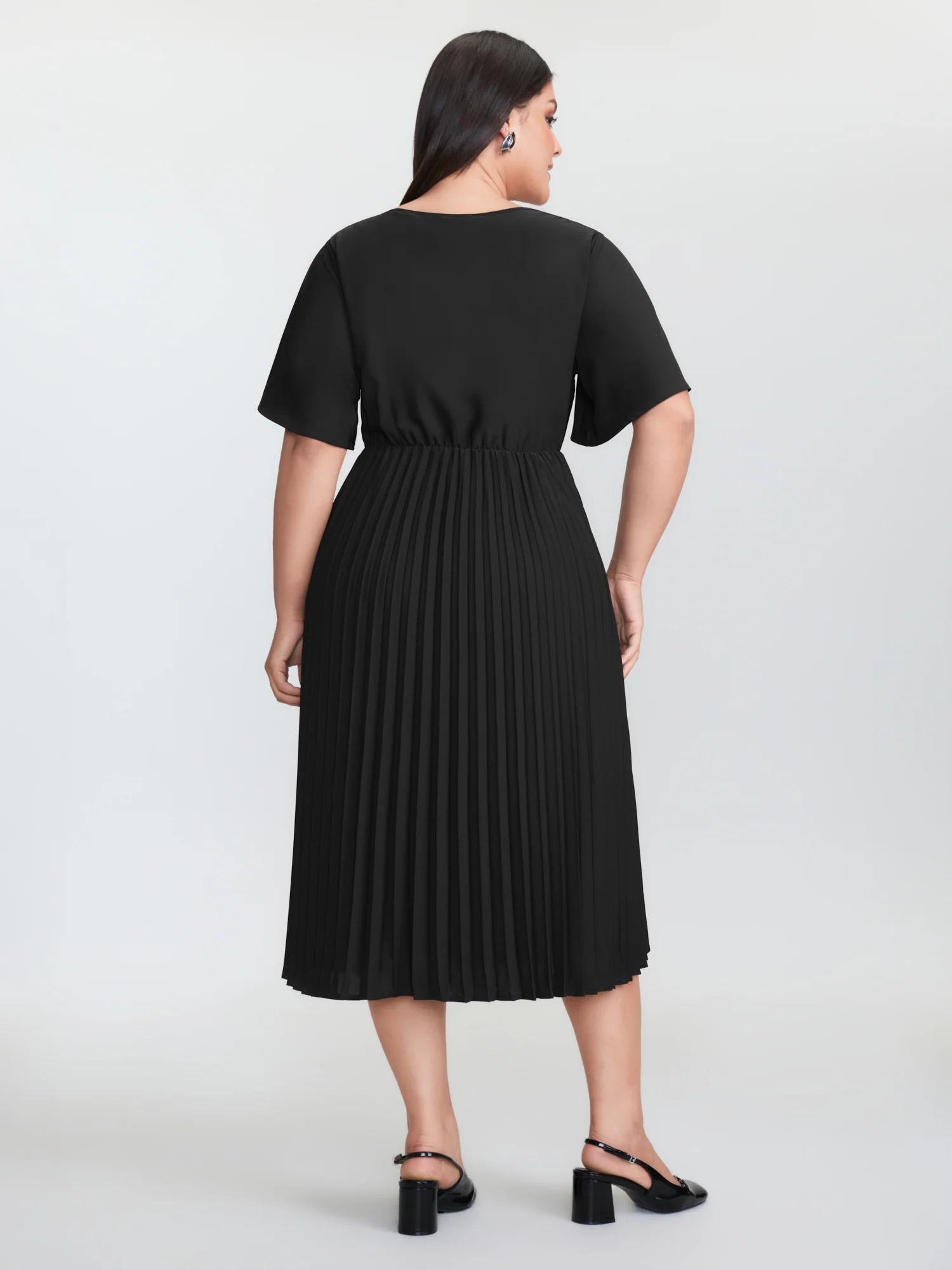 Plicated Detail Flared Sleeve Midi Dress - Image 5