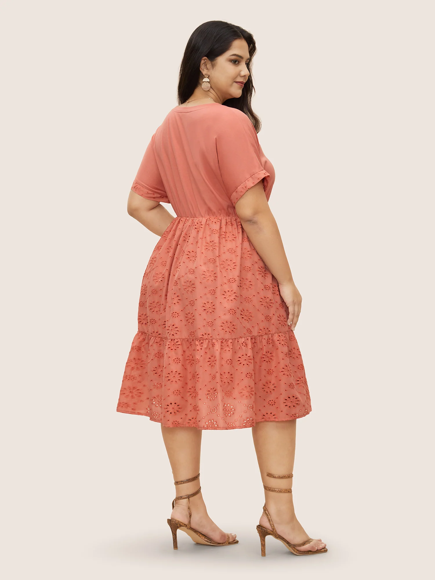 Plisse Broderie Anglaise Patchwork Ruffle Hem Dress - Image 3