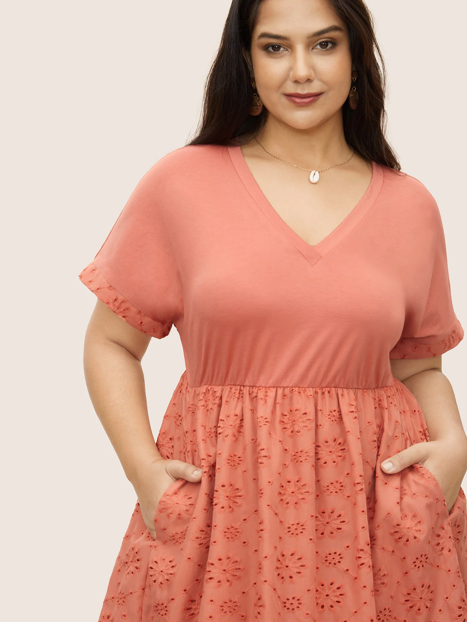 Plisse Broderie Anglaise Patchwork Ruffle Hem Dress - Image 4