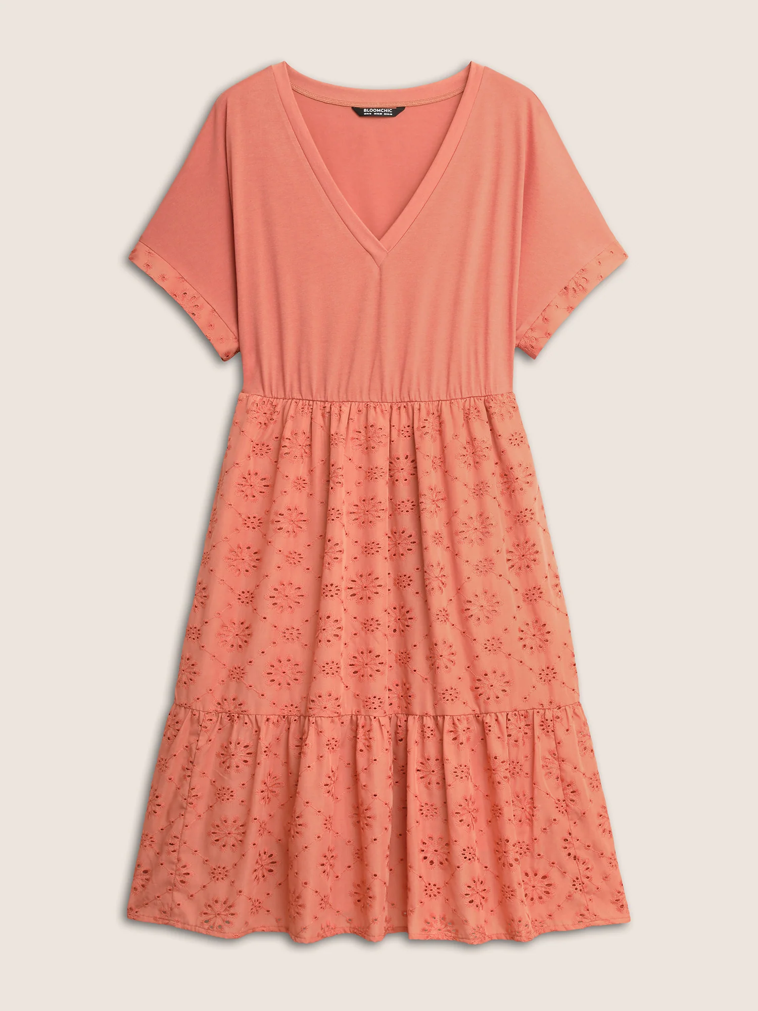 Plisse Broderie Anglaise Patchwork Ruffle Hem Dress - Image 7