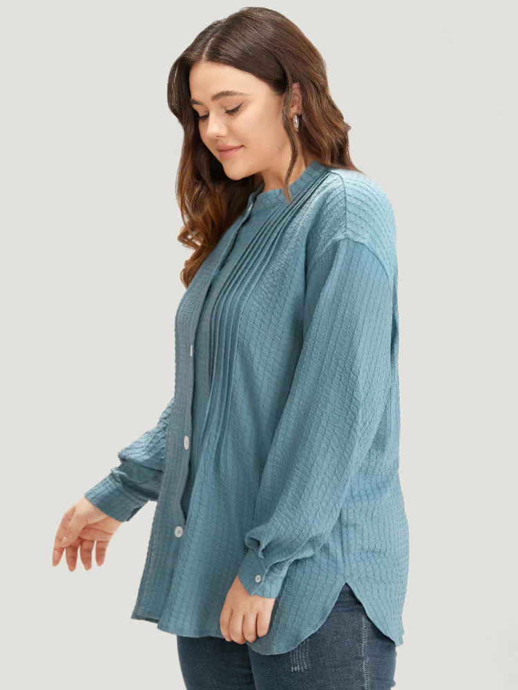 Plisse Button Up Curved Hem Kimono - Image 3