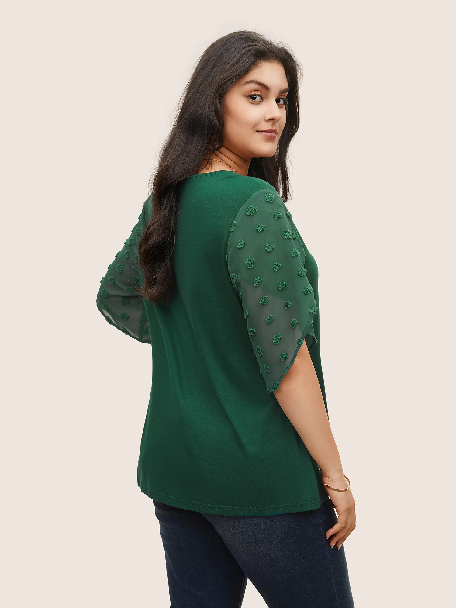 Plisse Chiffon Patchwork Petal Sleeve T-shirt - Image 2