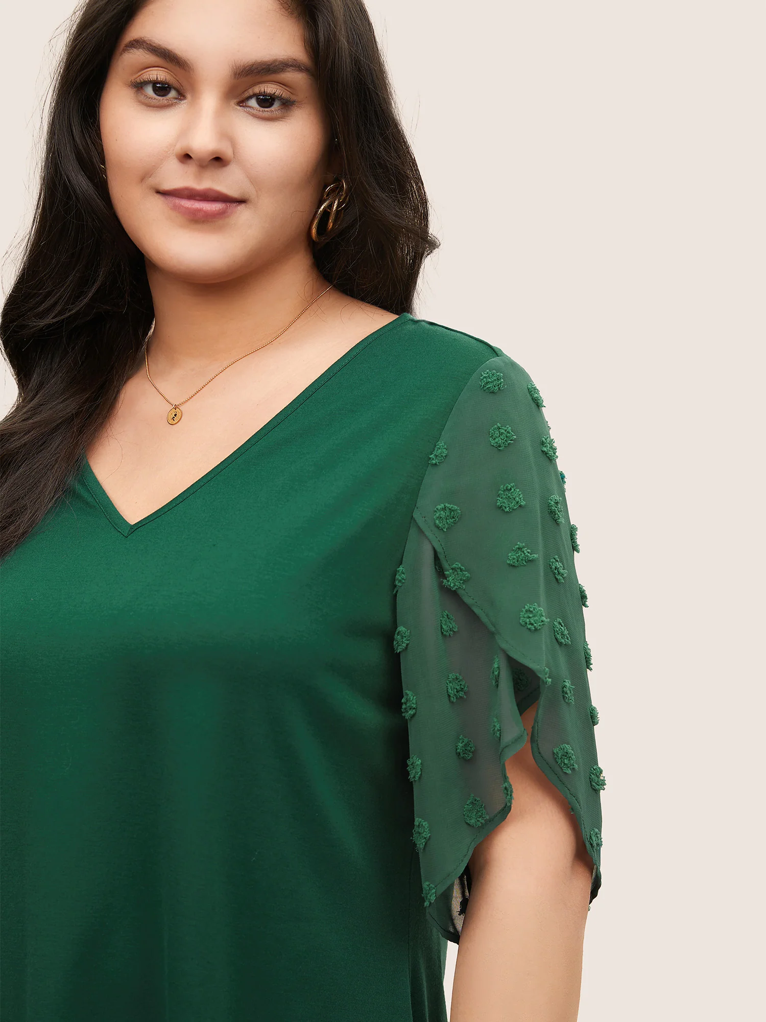 Plisse Chiffon Patchwork Petal Sleeve T-shirt - Image 4
