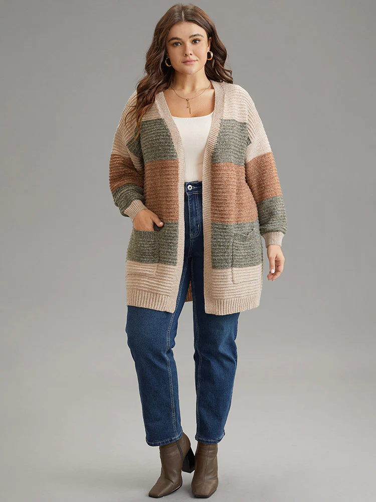 Plisse Colorblock Patched Pocket Open Front Cardigan - Image 5