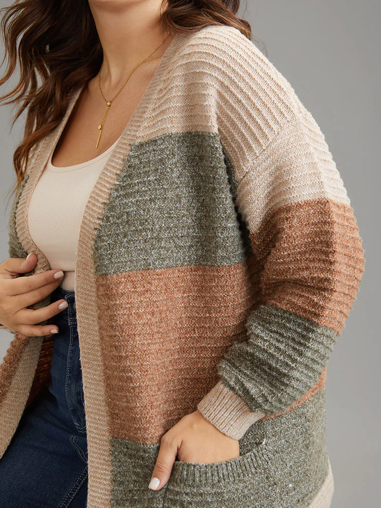 Plisse Colorblock Patched Pocket Open Front Cardigan - Image 6