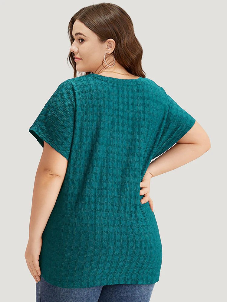 Plisse Crossover Button Up Batwing Sleeve T-shirt - Image 3