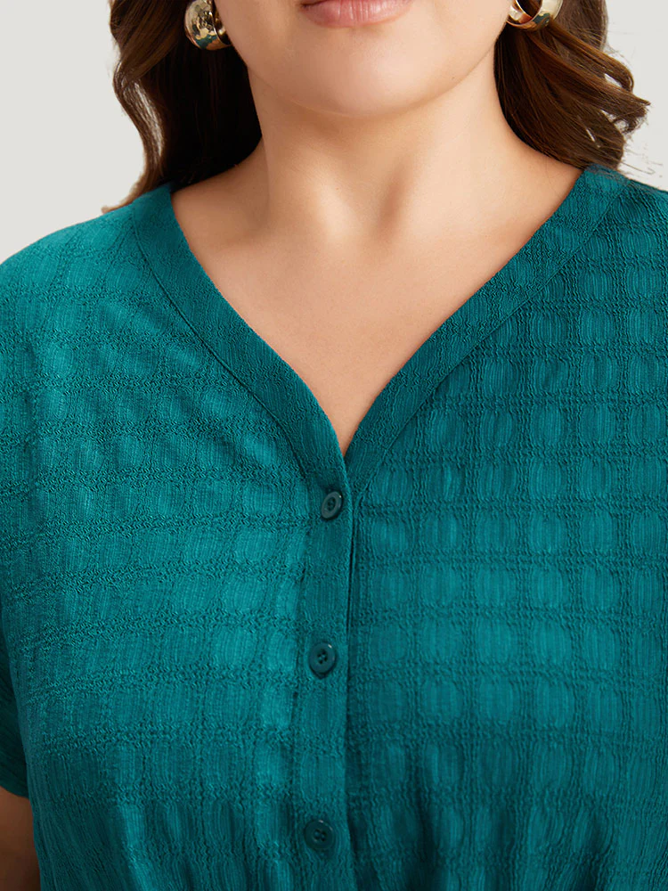 Plisse Crossover Button Up Batwing Sleeve T-shirt - Image 6