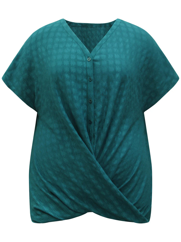 Plisse Crossover Button Up Batwing Sleeve T-shirt - Image 8