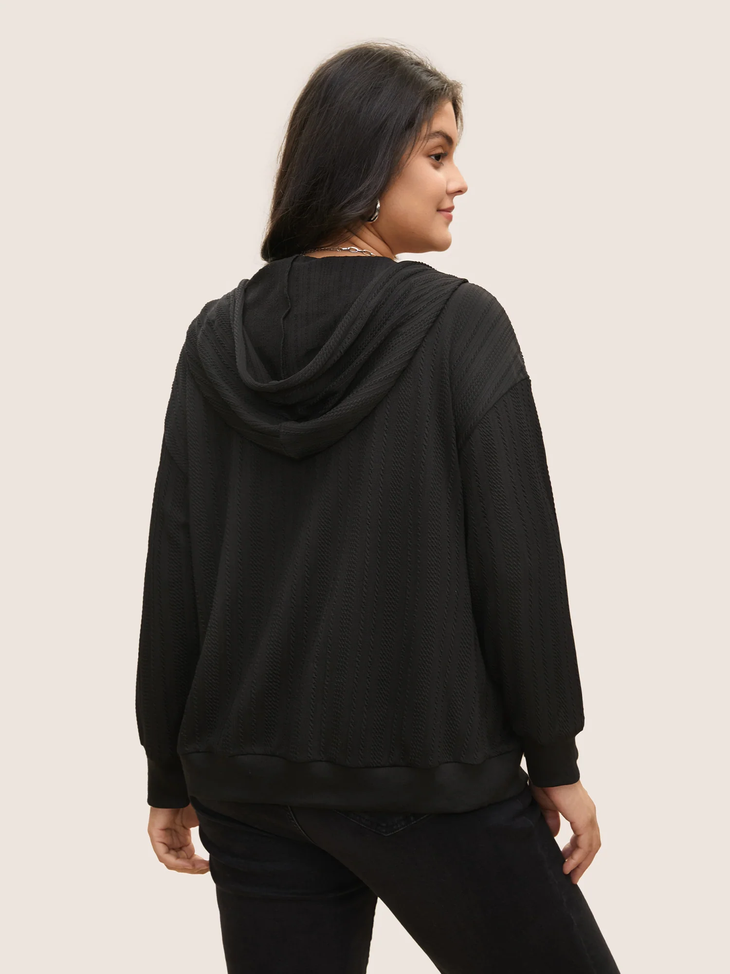Plisse Drawstring Hooded Flap Pocket Front Jacket - Image 5