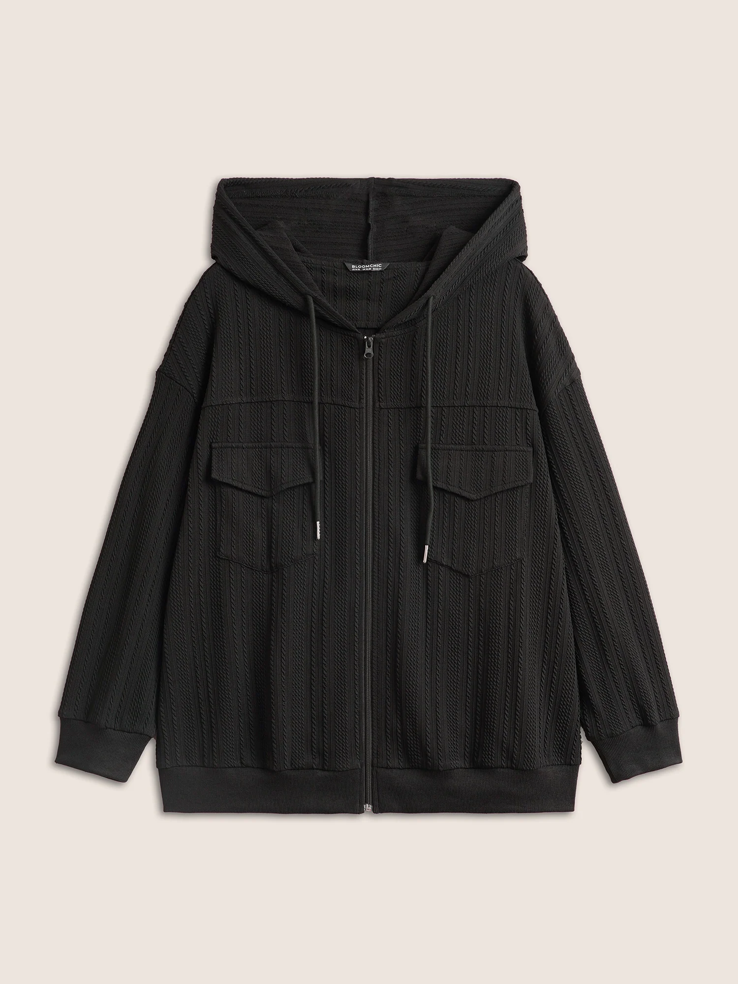 Plisse Drawstring Hooded Flap Pocket Front Jacket - Image 8