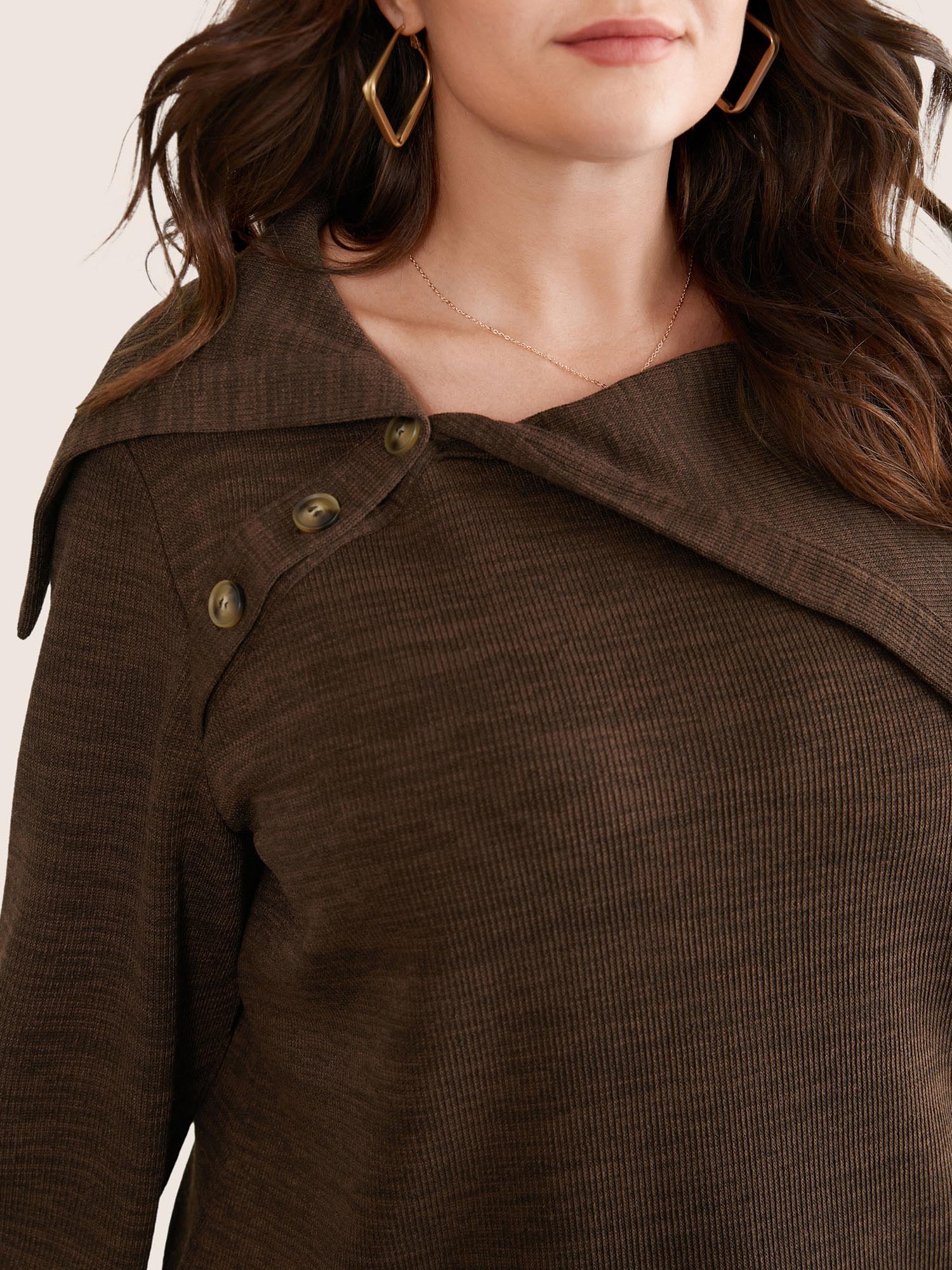 Plisse Lapel Collar Button Detail Sweatshirt - Image 3