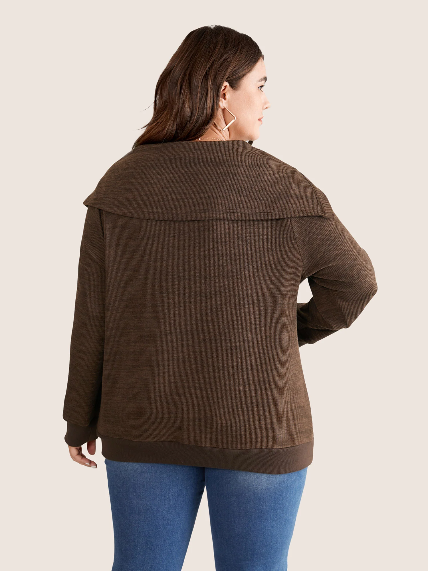 Plisse Lapel Collar Button Detail Sweatshirt - Image 5
