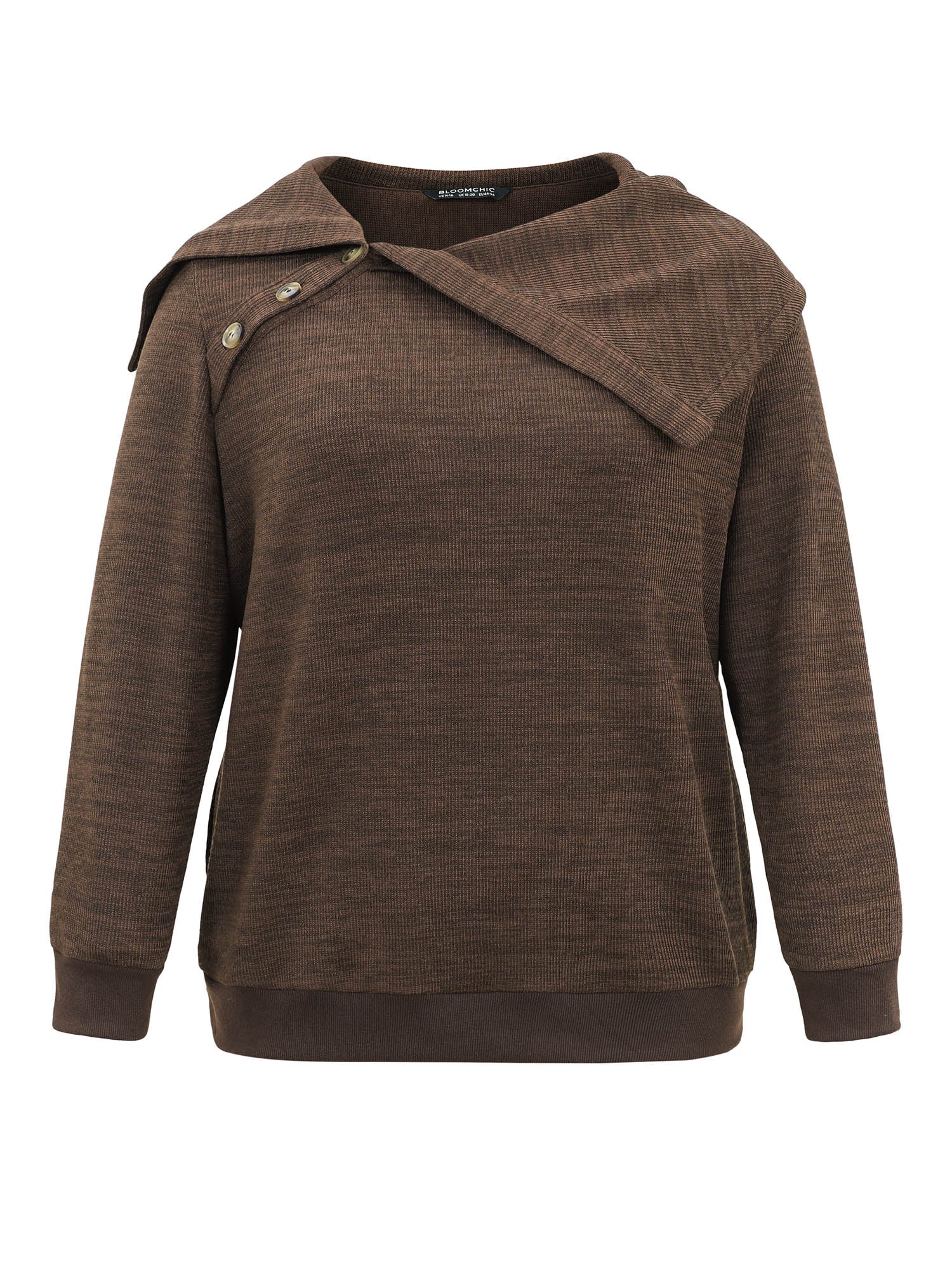 Plisse Lapel Collar Button Detail Sweatshirt - Image 6