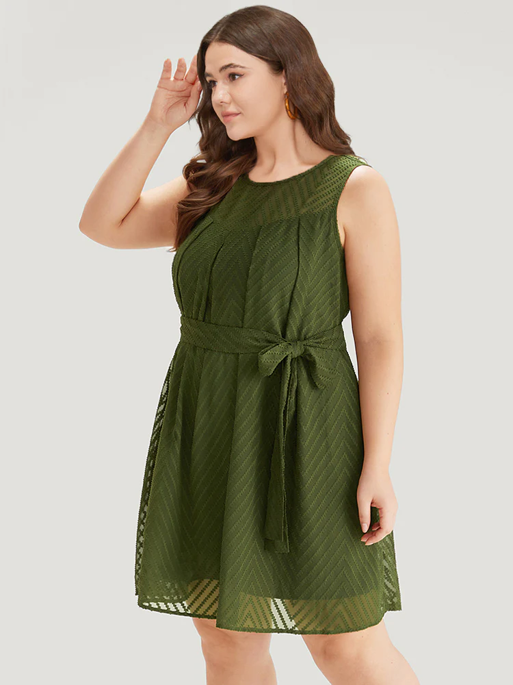 Plisse Mesh Patchwork Belted Pleated Dress - Image 2