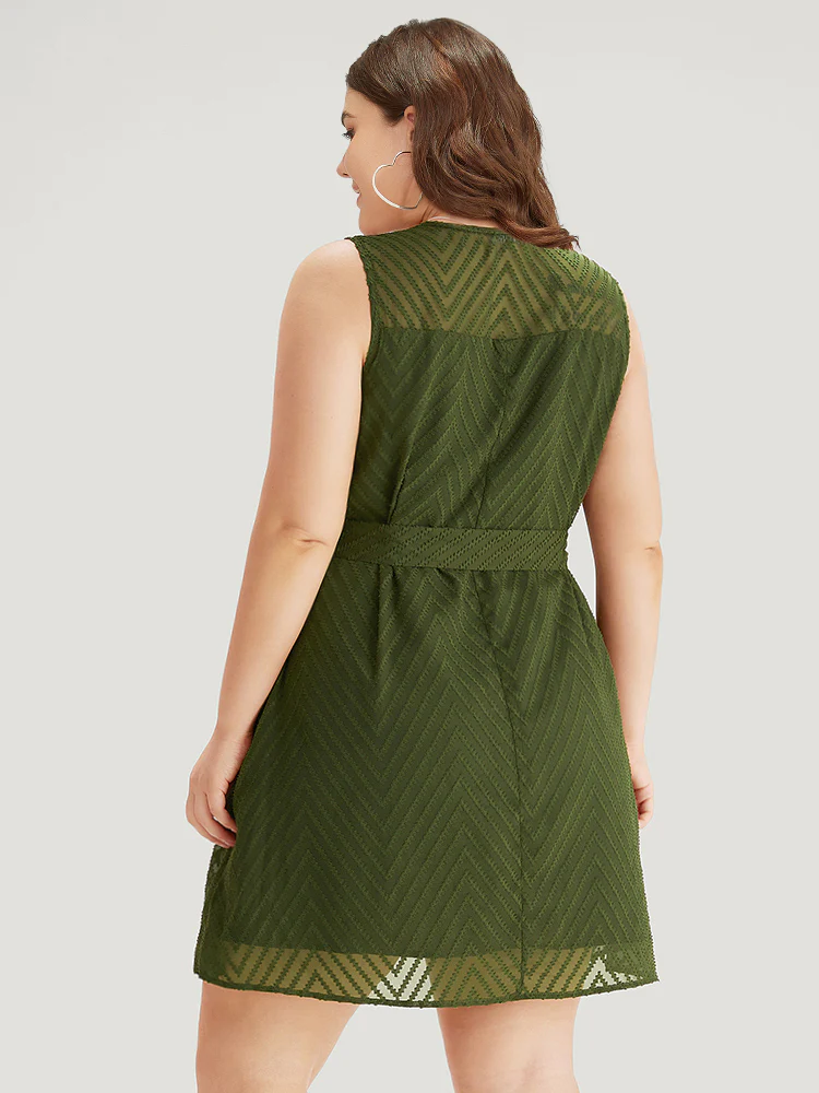 Plisse Mesh Patchwork Belted Pleated Dress - Image 3