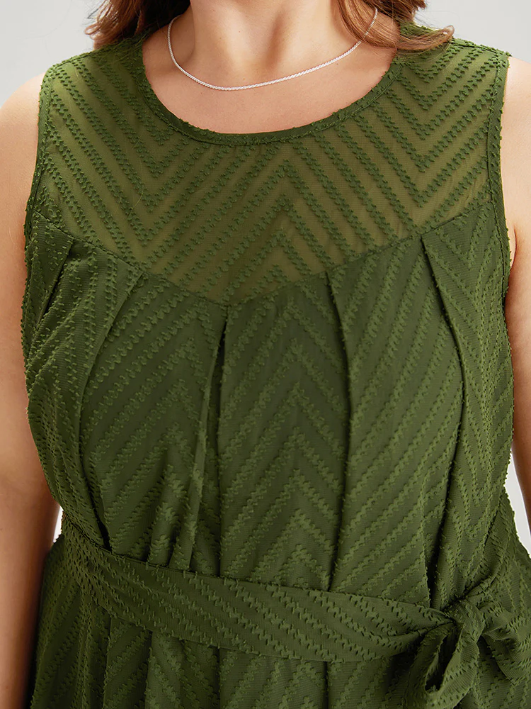 Plisse Mesh Patchwork Belted Pleated Dress - Image 6