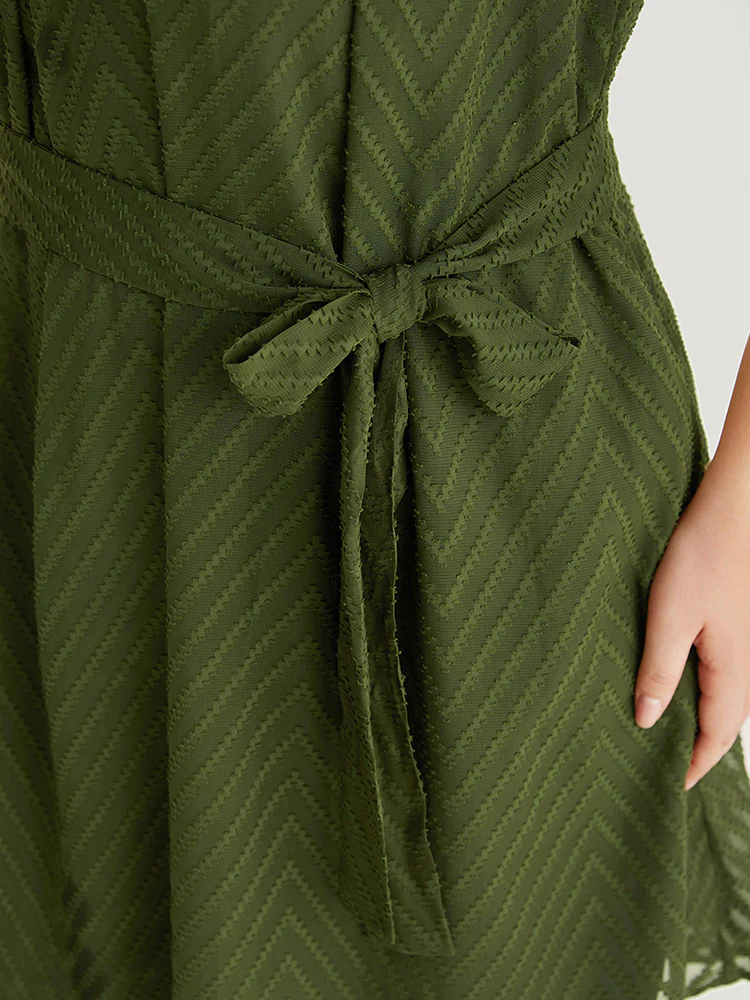Plisse Mesh Patchwork Belted Pleated Dress - Image 7
