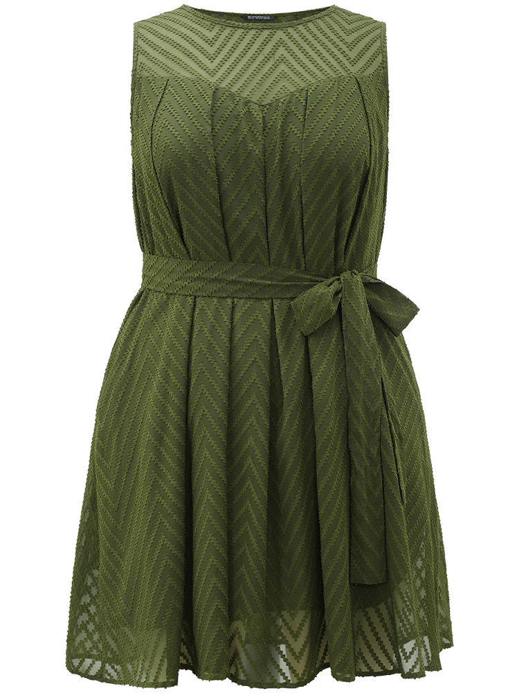 Plisse Mesh Patchwork Belted Pleated Dress - Image 8