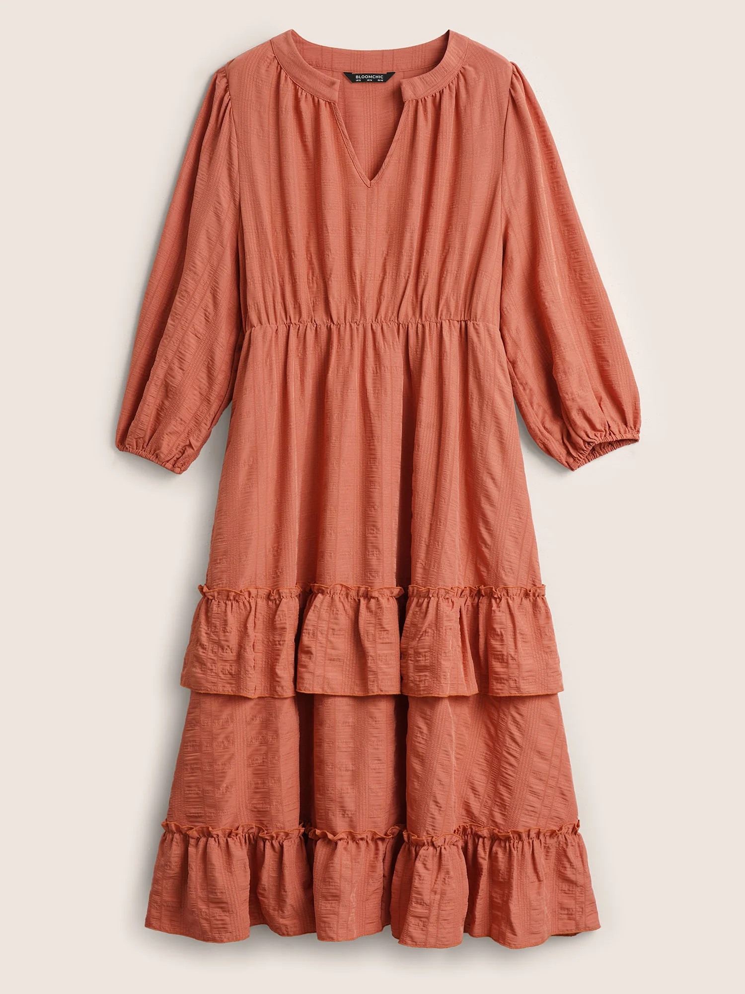 Plisse Notched Ruffle Trim Layered Hem Dress - Image 7