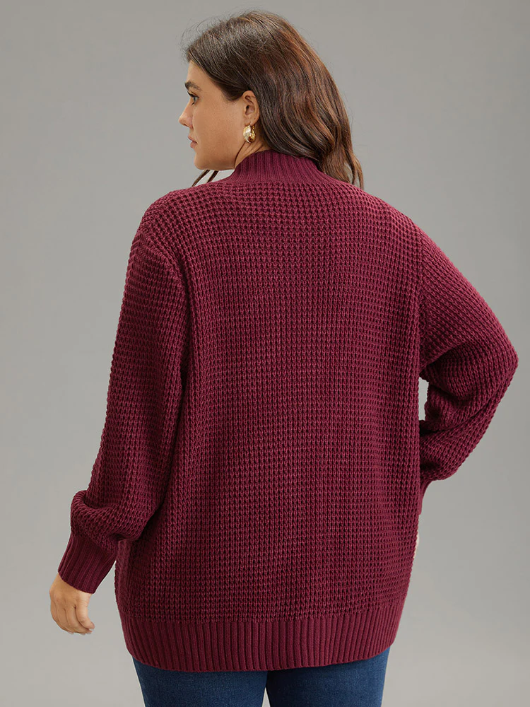 Plisse Patched Pocket Curved Hem Open Front Cardigan - Image 2