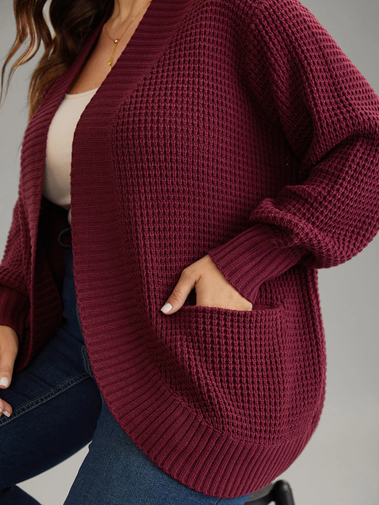 Plisse Patched Pocket Curved Hem Open Front Cardigan - Image 5
