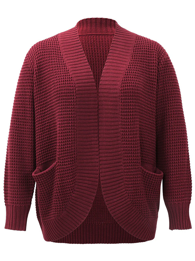 Plisse Patched Pocket Curved Hem Open Front Cardigan - Image 6