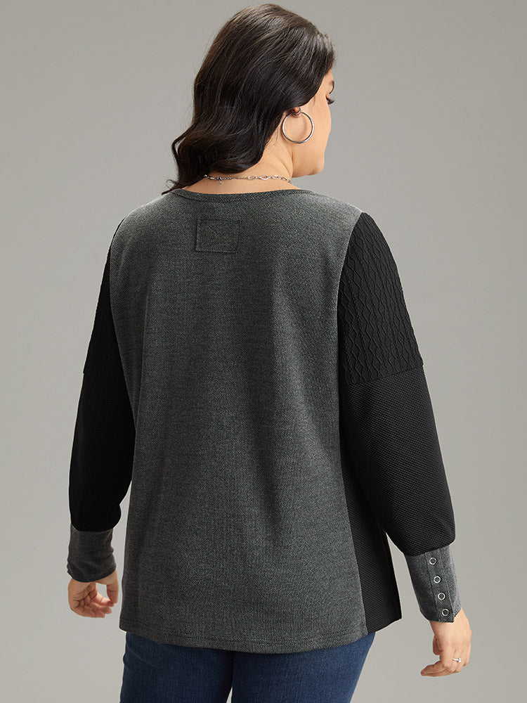 Plisse Patchwork Two Tone Button Up T-shirt - Image 5