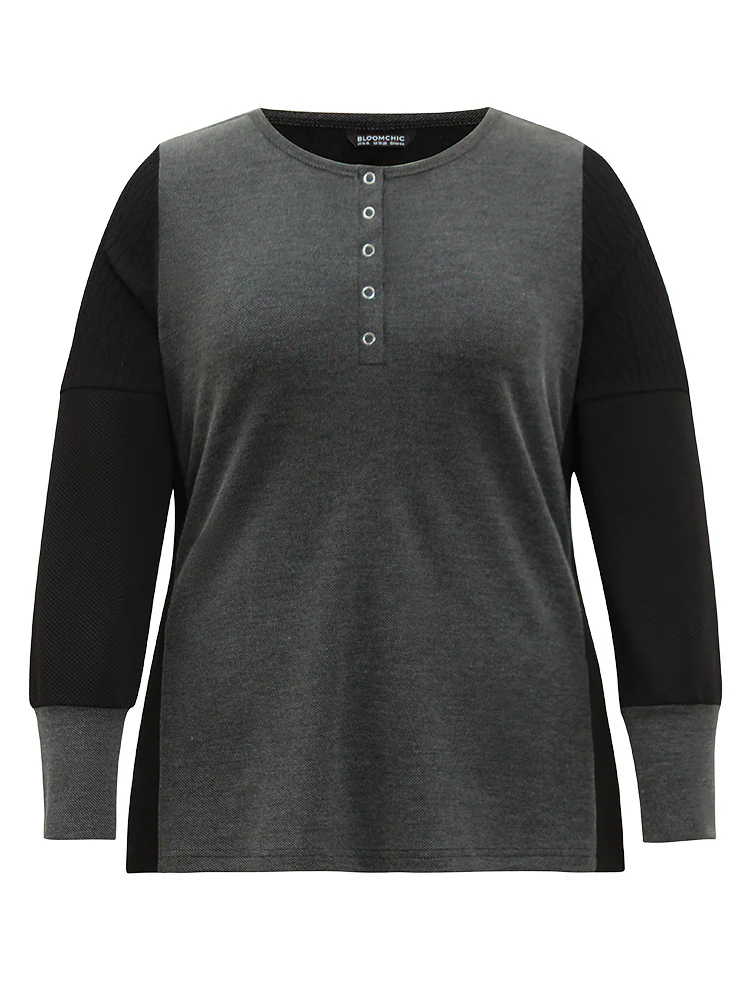 Plisse Patchwork Two Tone Button Up T-shirt - Image 6
