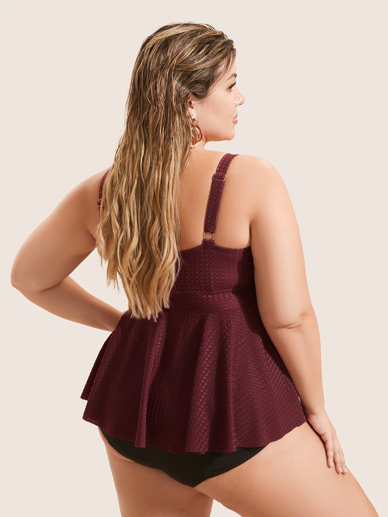 Plisse Solid Crossover A Line Swim Top - Image 2