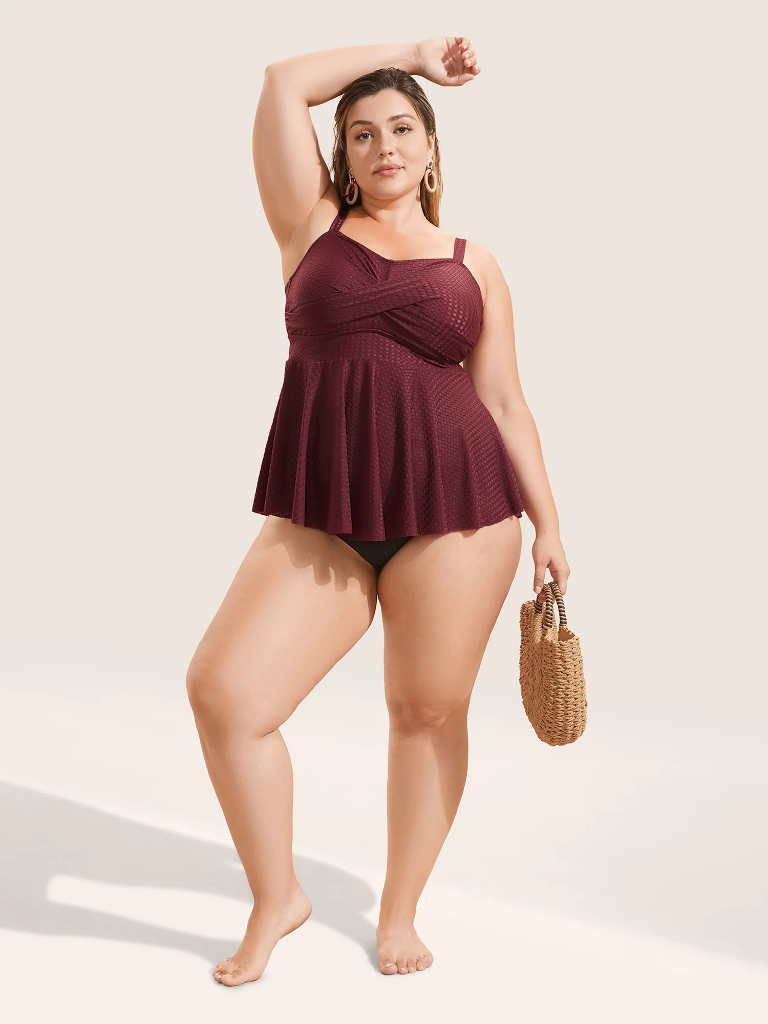Plisse Solid Crossover A Line Swim Top - Image 3