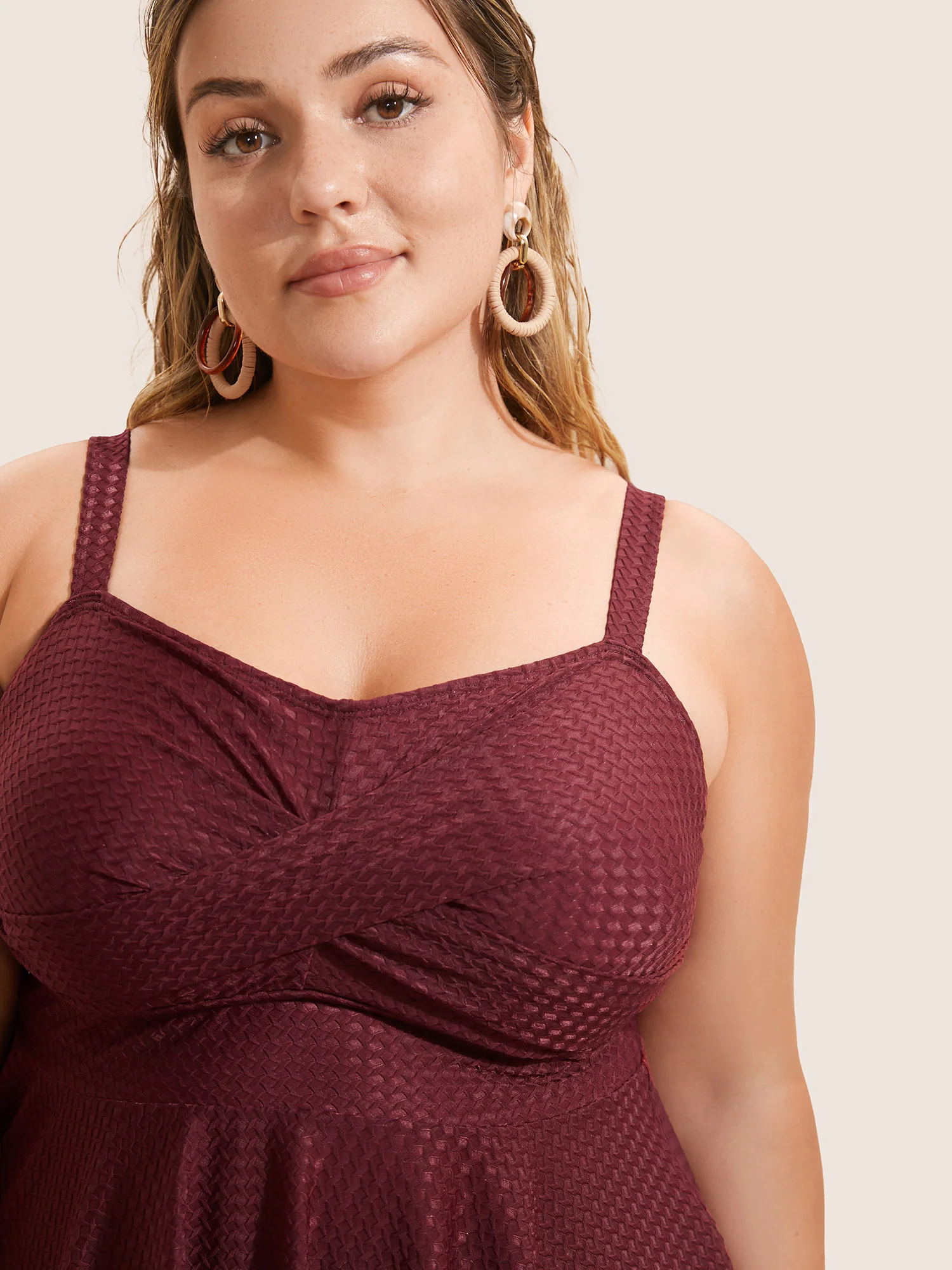 Plisse Solid Crossover A Line Swim Top - Image 4