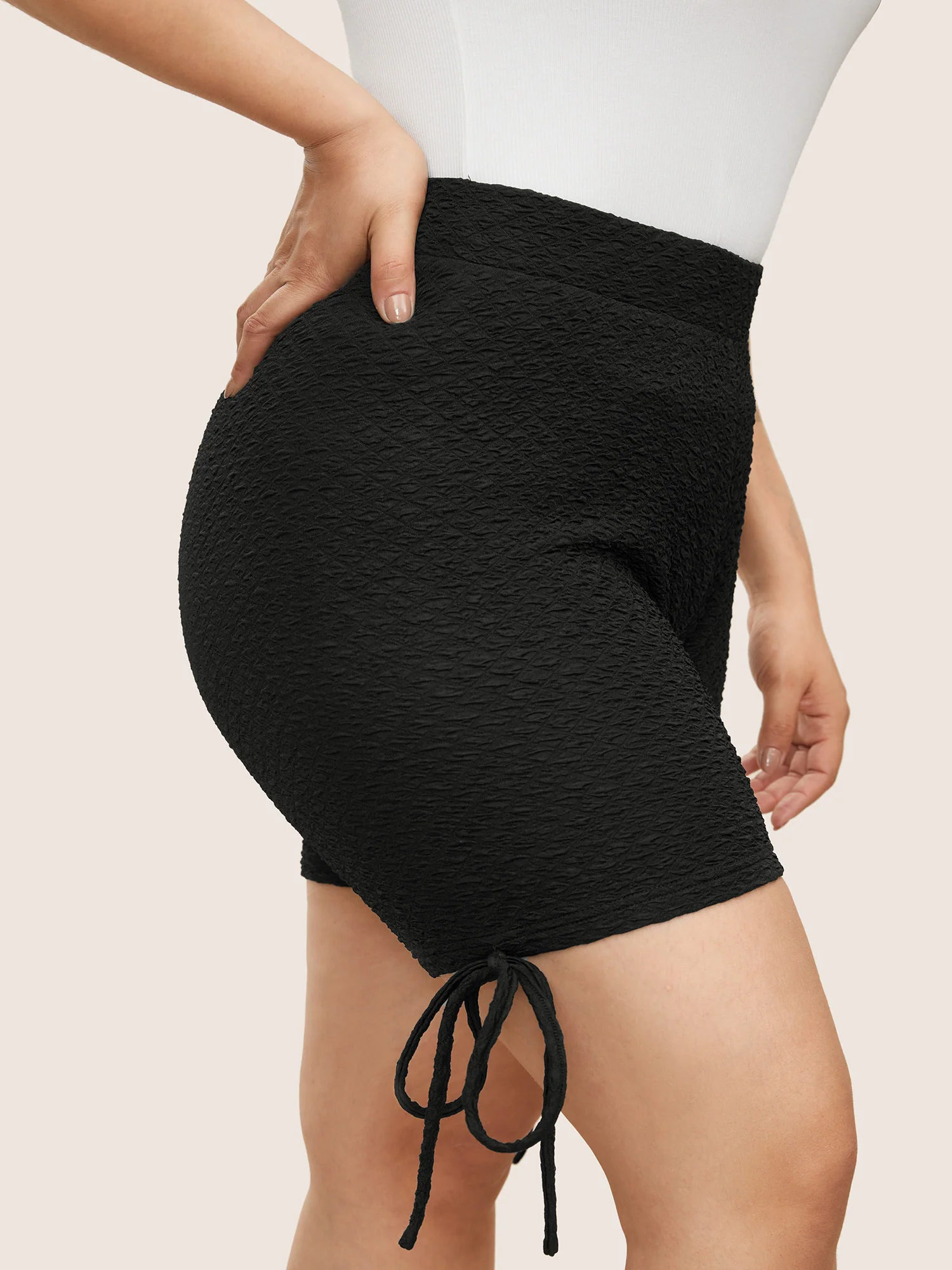 Plisse Tie Knot Elastic Waist High Rise Leggings - Image 5