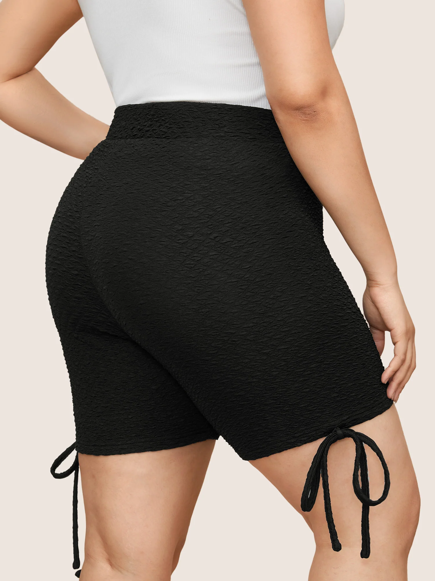Plisse Tie Knot Elastic Waist High Rise Leggings - Image 6