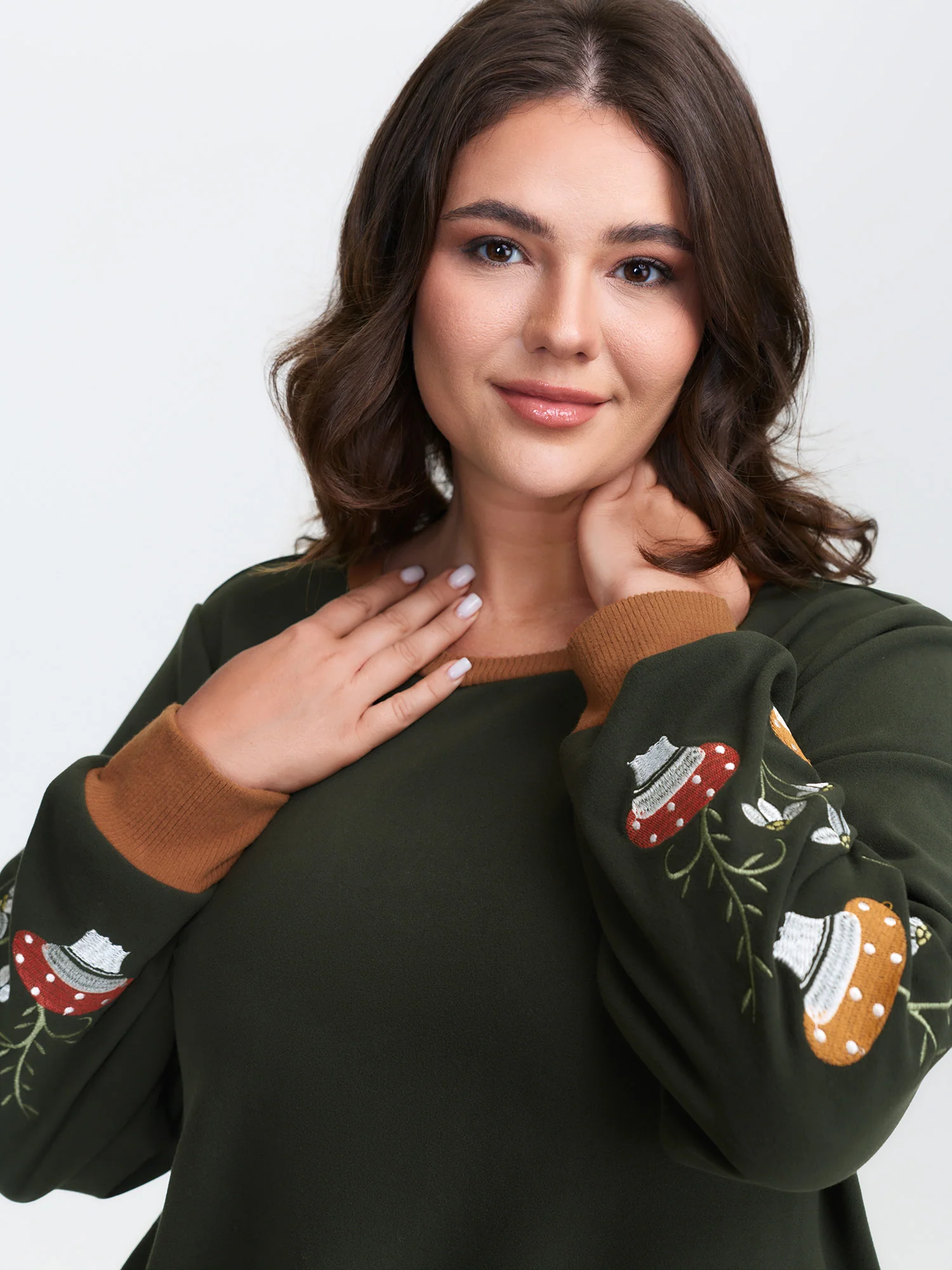 Plush Mushroom Embroidered Sleeve Sweatshirt - Image 2
