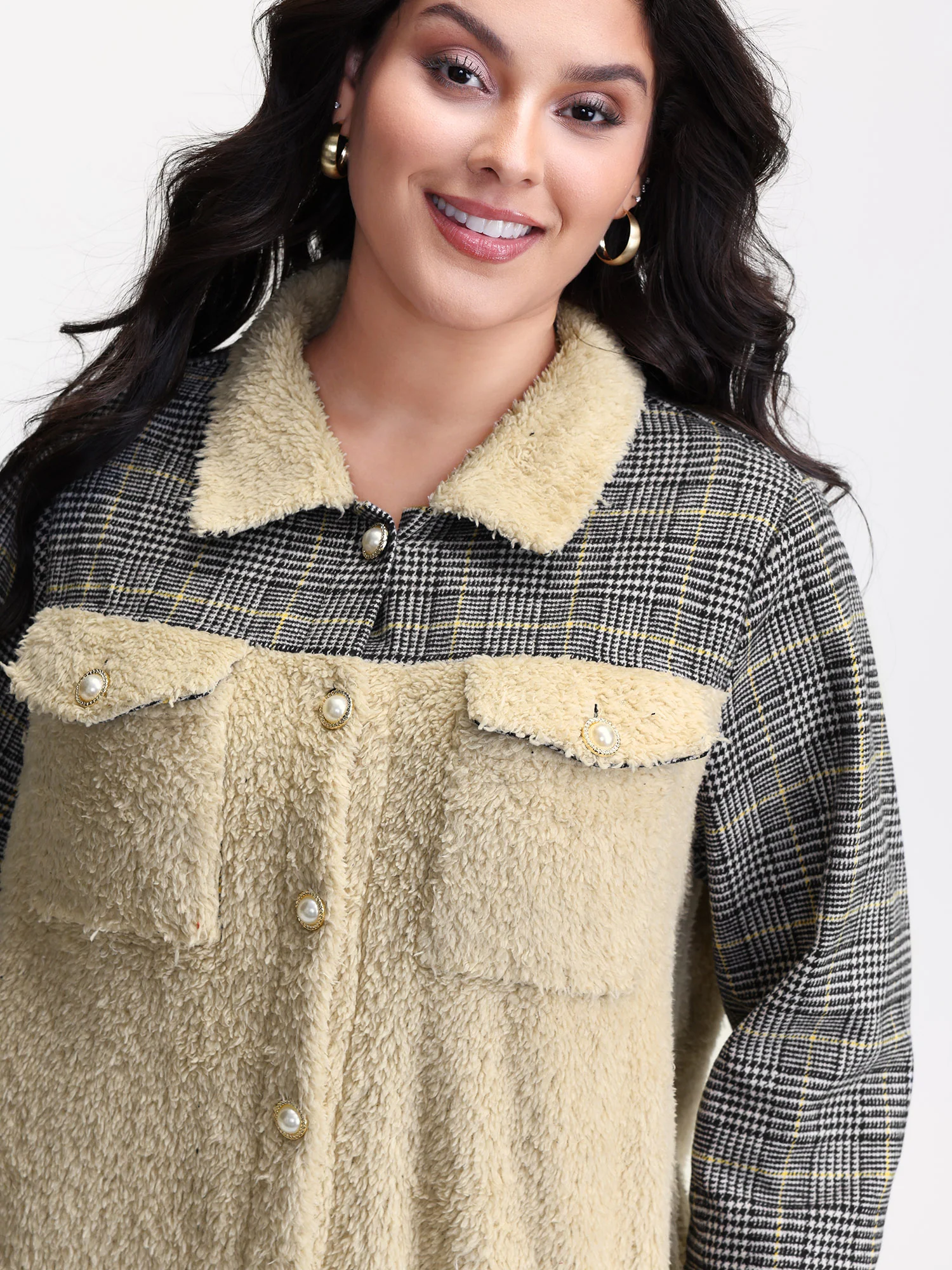 Plush Patchwork Patch Pockets Jacket - Image 2
