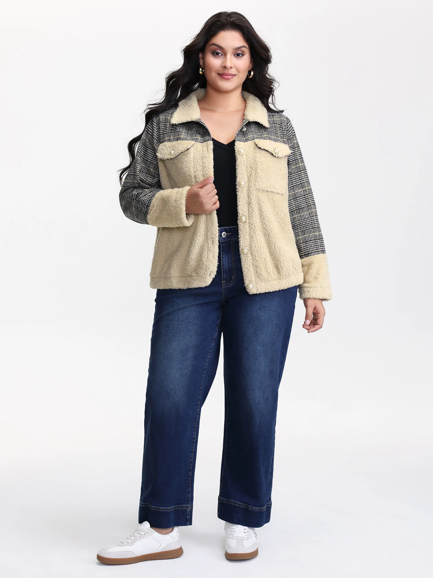 Plush Patchwork Patch Pockets Jacket - Image 4