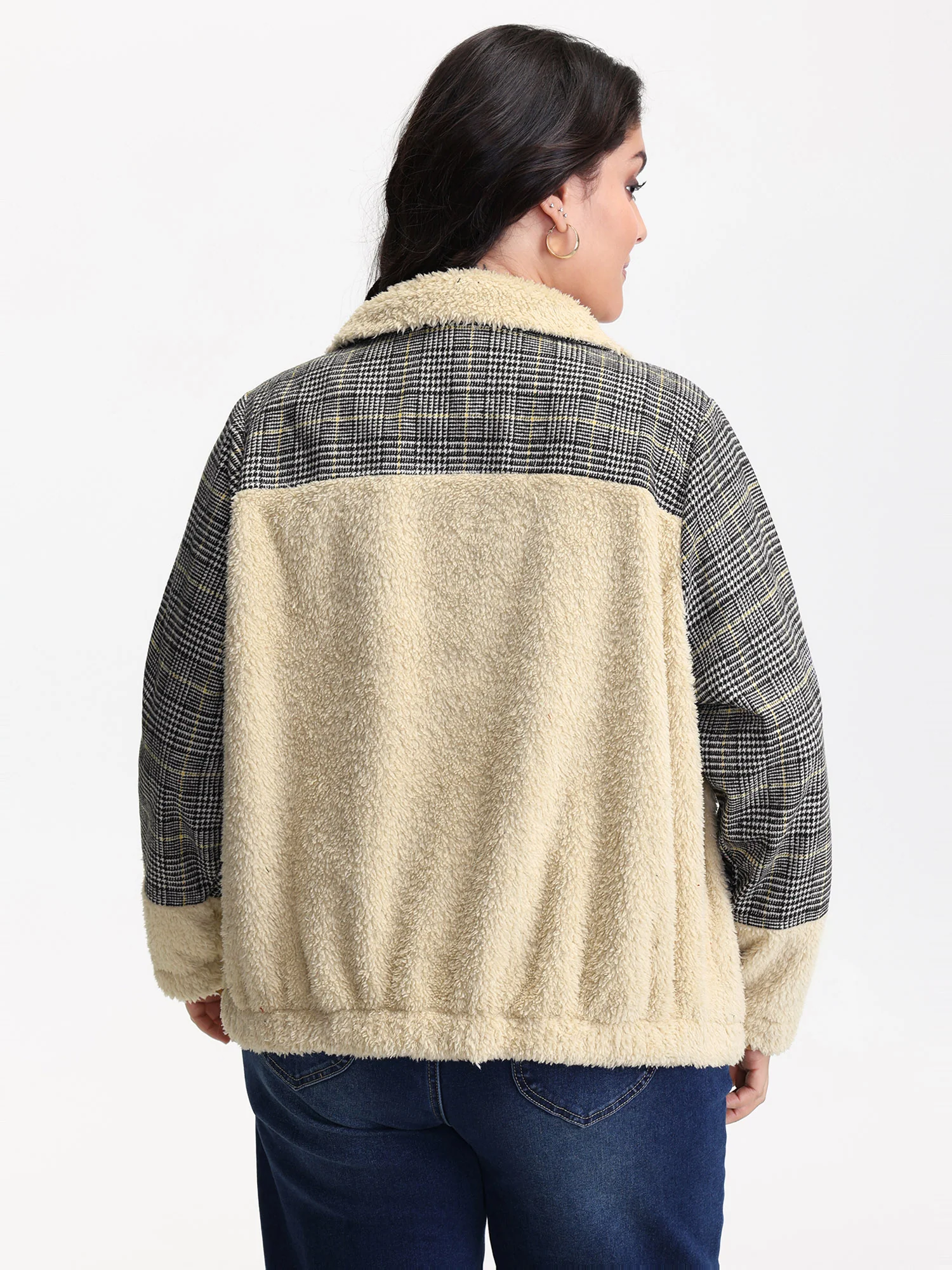 Plush Patchwork Patch Pockets Jacket - Image 5