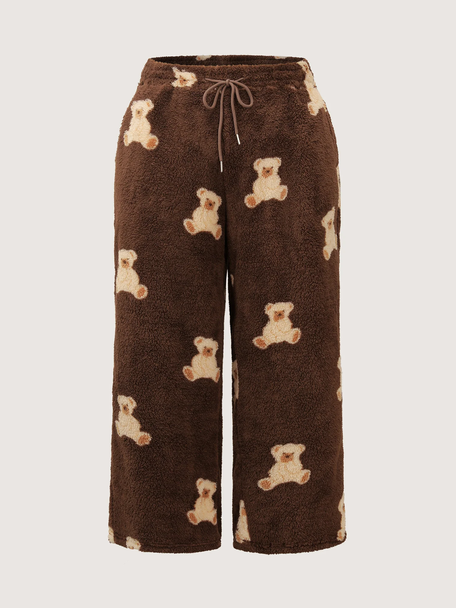 Plush Teddy Pattern Pockets Lounge Bottoms - Image 8