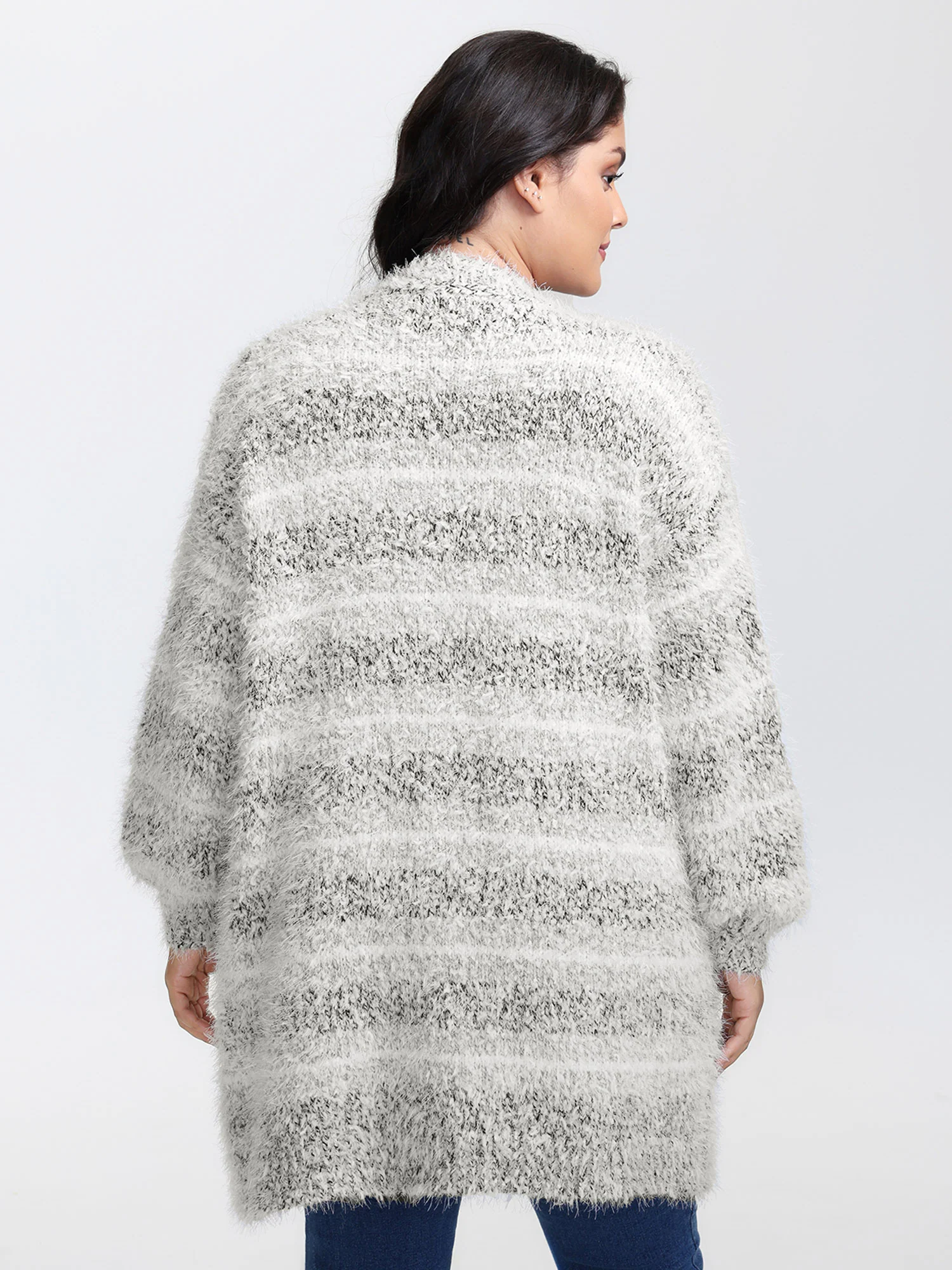 Plush Textured Striped Knit Cardigan - Image 4