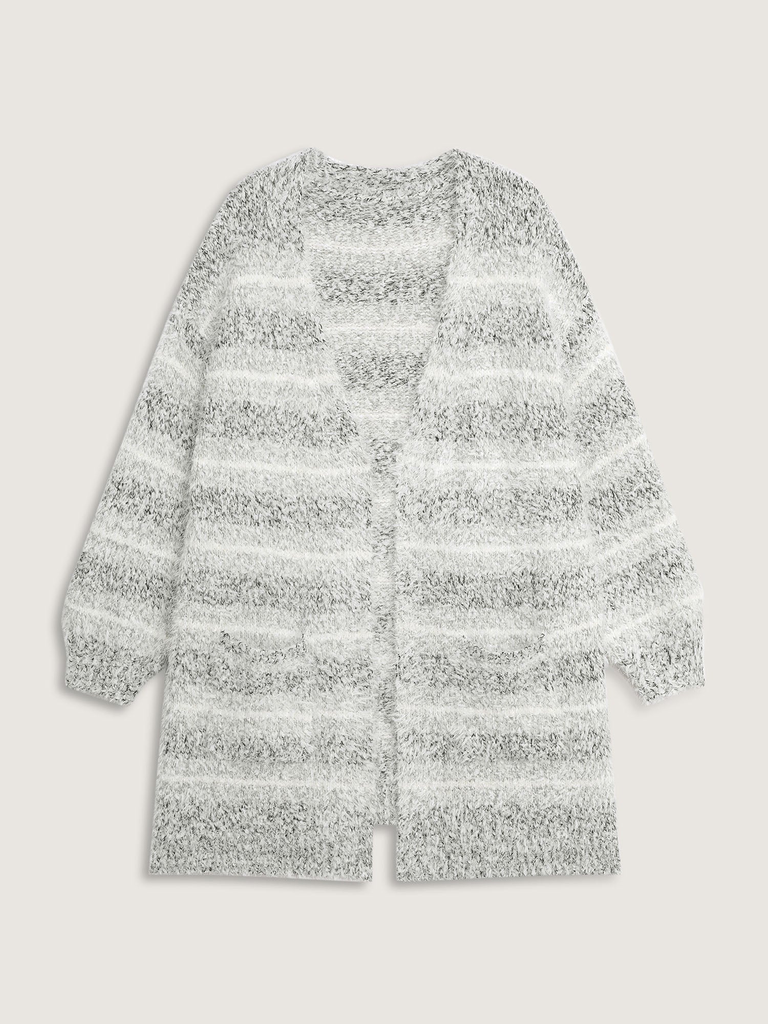 Plush Textured Striped Knit Cardigan - Image 8