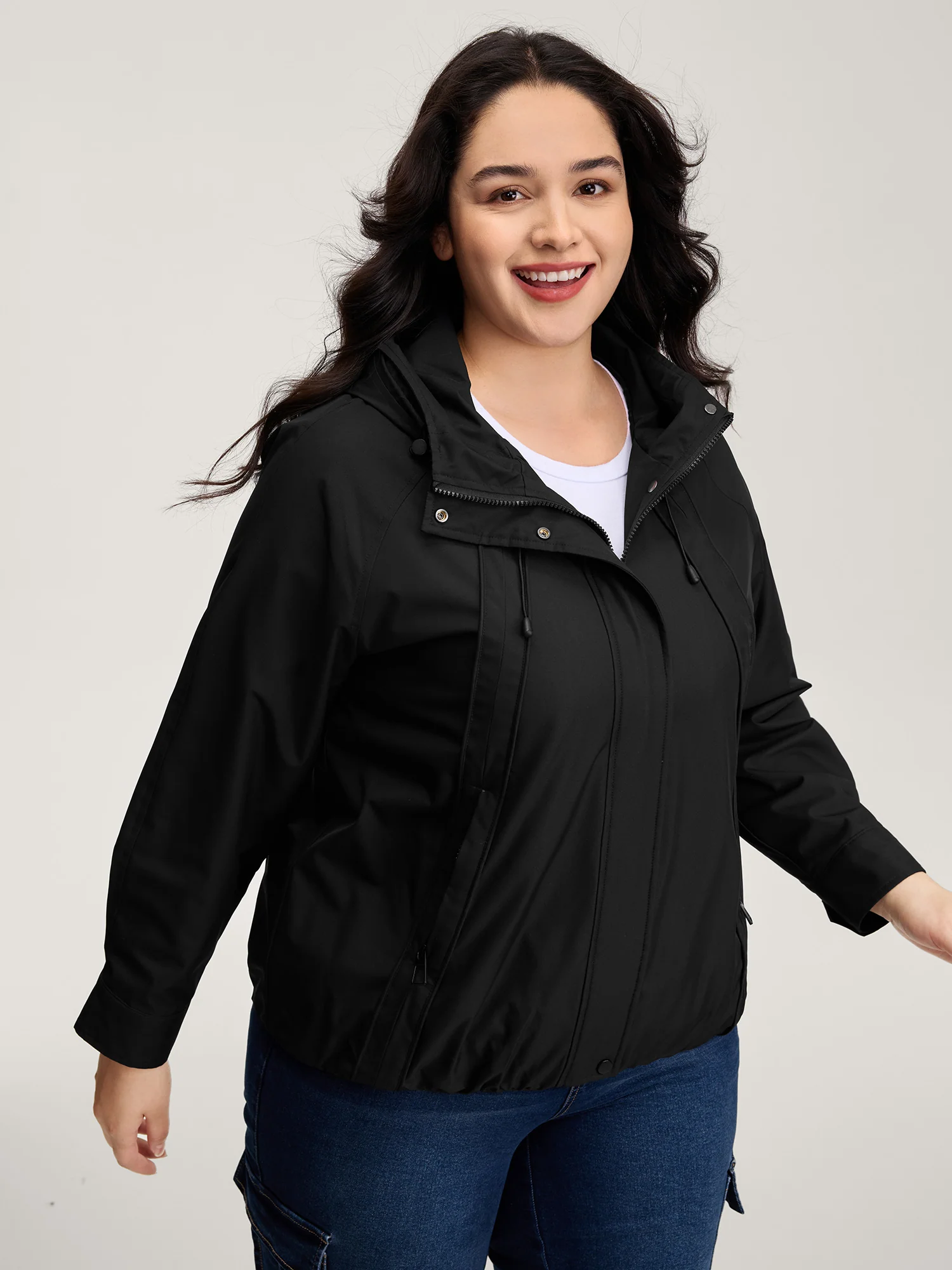 Pockets Zipper-Front Hooded Bomber Jacket - Image 2