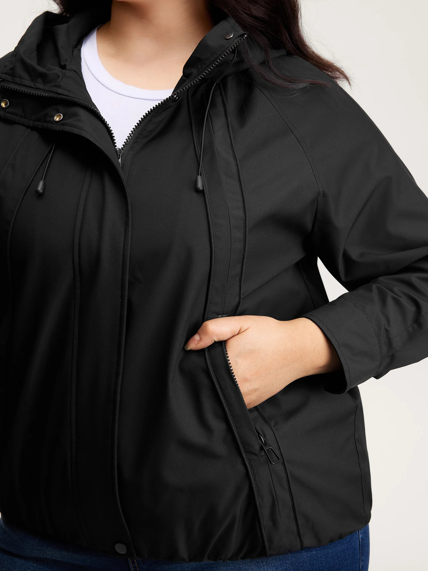 Pockets Zipper-Front Hooded Bomber Jacket - Image 3