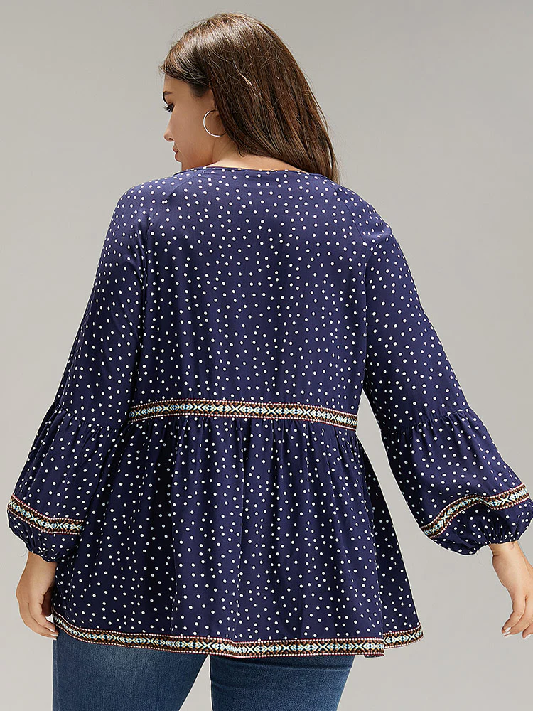 Polka Dot Bandana Trim Ties Blouse - Image 4